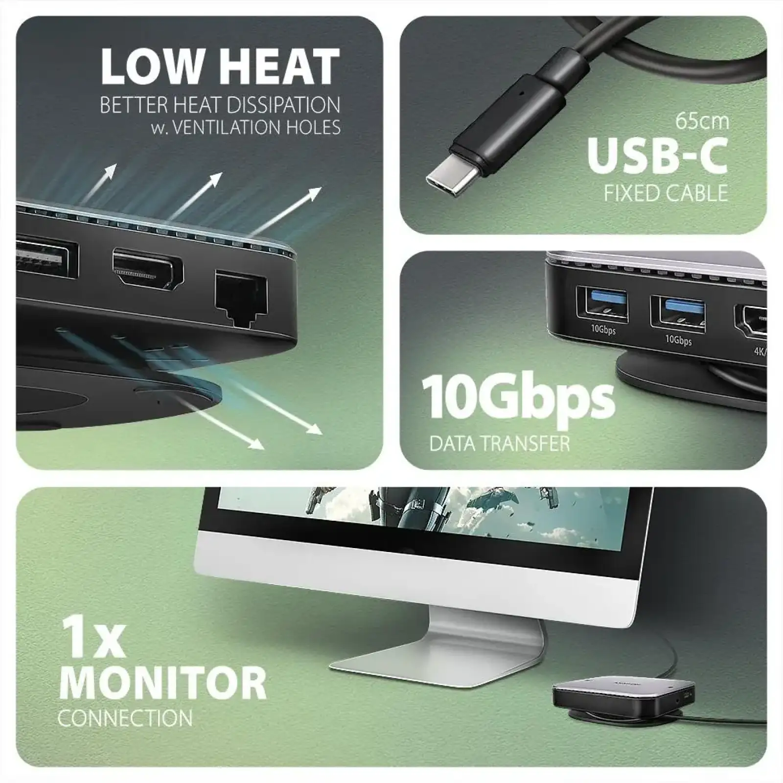 Хаб концентратор AXAGON HMC-UFO USB-C 10Гбіт/с UFO 9in1 hub, Сірий UA
