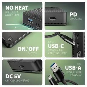 Хаб концентратор AXAGON HMC-U4 USB4 40Гбіт/с DUAL 4K DISPLAY 12in1, Чорний UA