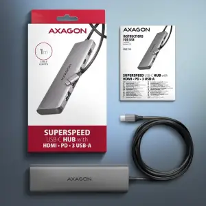 Хаб концентратор AXAGON HMC-5HL USB-C 5Гбіт/с SuperSpeed 5in1 hub, Сірий UA