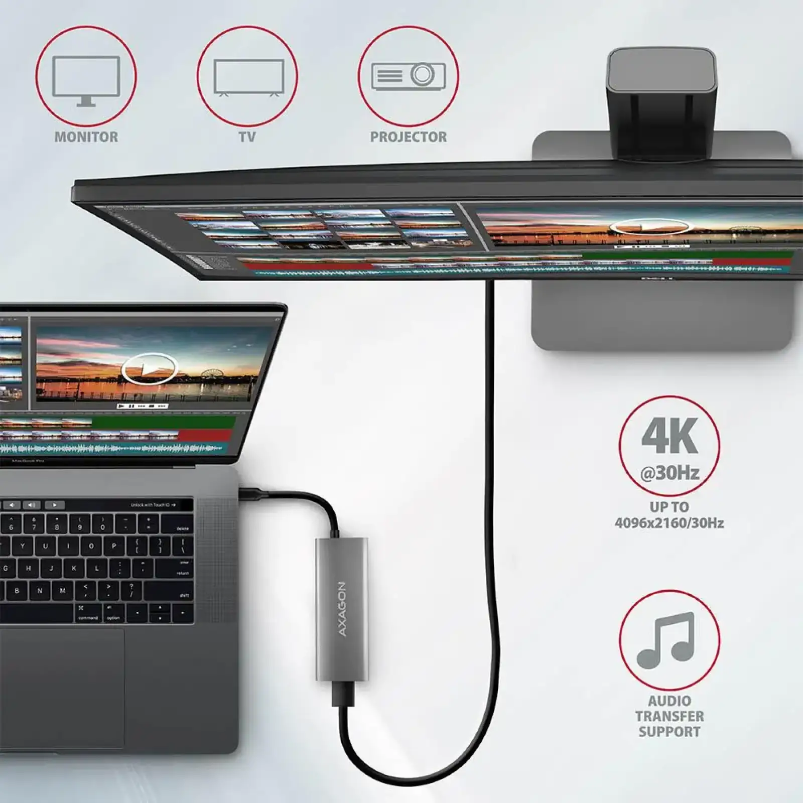 Хаб концентратор AXAGON HMC-5G2 USB-C 10Гбіт/с SPEEDSTER 5in1 hub (rev2.0), Сірий UA