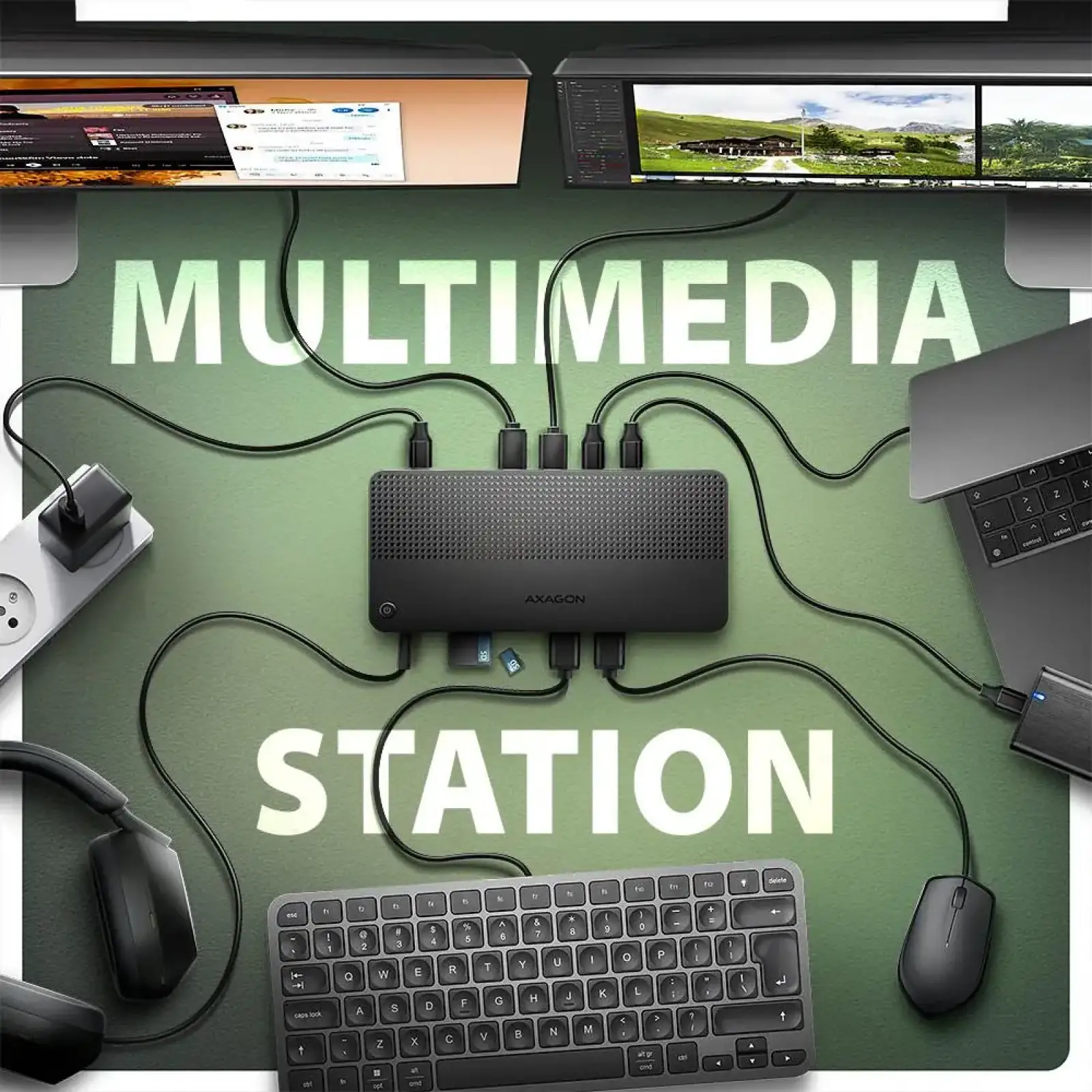 Хаб концентратор AXAGON HMC-U4 USB4 40Гбіт/с DUAL 4K DISPLAY 12in1, Чорний UA