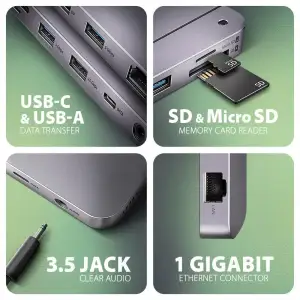 Хаб концентратор AXAGON HMC-12GM2 USB-C 10 Гбіт/с GEN2COMBO 12-в-1 PD 100W, Сірий UA