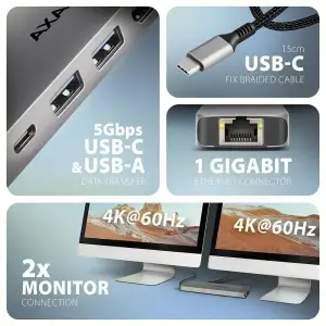 Хаб концентратор AXAGON HMC-8HLSA USB-C 5Гбіт/с 9in1 hub, Сірий (HMC-7HX2) UA