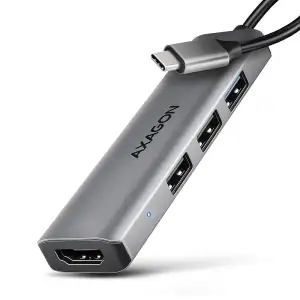 Хаб концентратор AXAGON HMC-H3A USB-C 5Гбіт/с STARTER 4in1 hub, Сірий UA