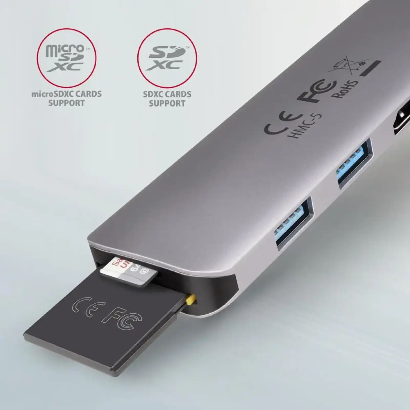 Хаб концентратор AXAGON HMC-5 SuperSpeed USB-C COMBO 5in1 hub, Сірий UA