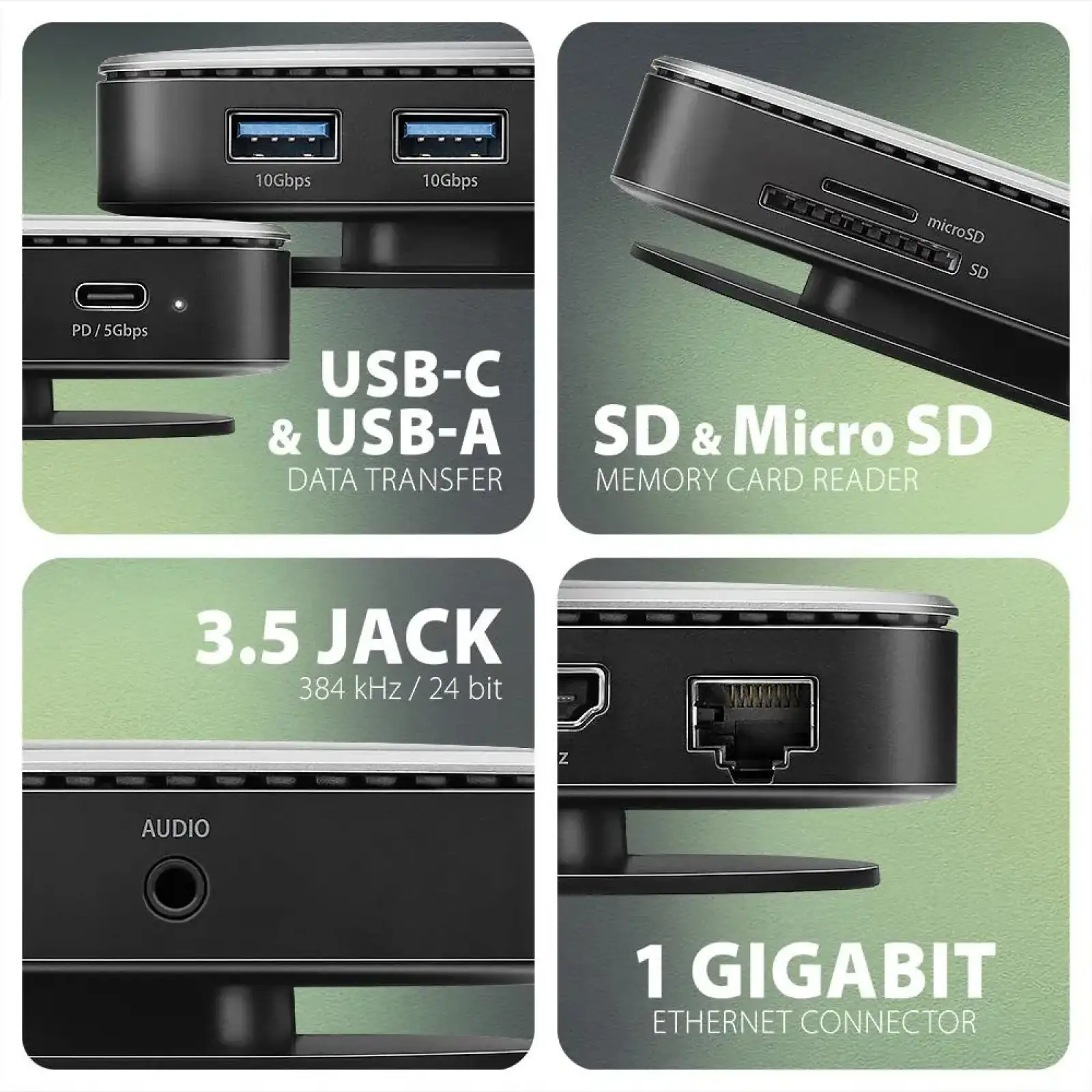 Хаб концентратор AXAGON HMC-UFO USB-C 10Гбіт/с UFO 9in1 hub, Сірий UA