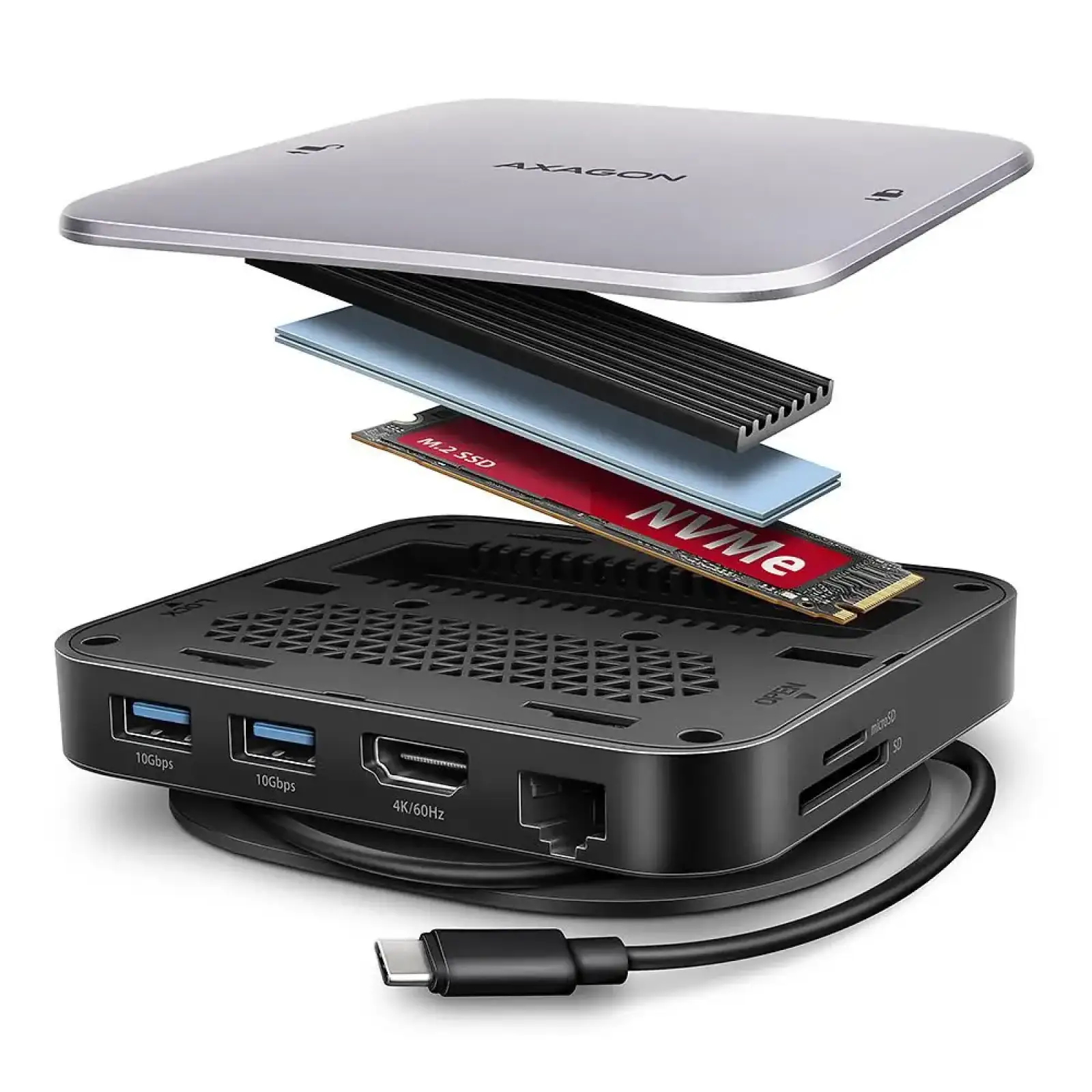 Хаб концентратор AXAGON HMC-UFO USB-C 10Гбіт/с UFO 9in1 hub, Сірий UA