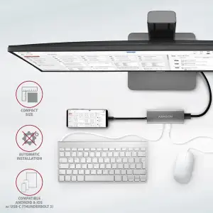 Хаб концентратор AXAGON HMC-5G2 USB-C 10Гбіт/с SPEEDSTER 5in1 hub (rev2.0), Сірий UA