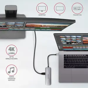 Хаб концентратор AXAGON HMC-5 SuperSpeed USB-C COMBO 5in1 hub, Сірий UA