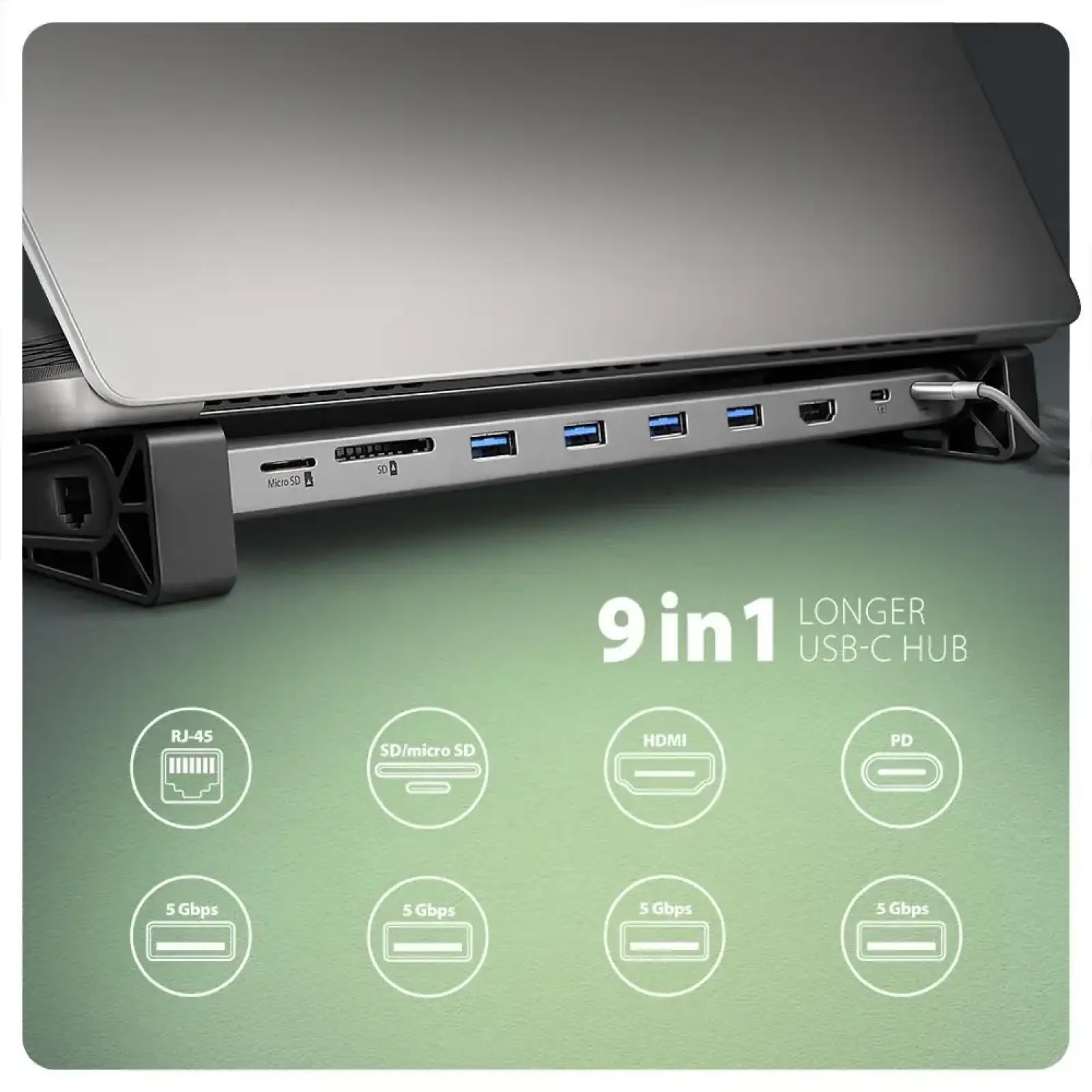 Хаб концентратор AXAGON HMC-10HLS USB-C 5Гбіт/с 9in1 hub, сірий UA