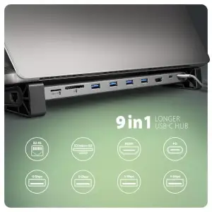 Хаб концентратор AXAGON HMC-10HLS USB-C 5Гбіт/с 9in1 hub, сірий UA