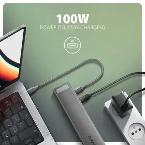 Хаб концентратор AXAGON HMC-10HLS USB-C 5Гбіт/с 9in1 hub, сірий UA