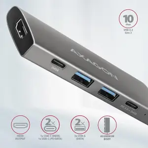 Хаб концентратор AXAGON HMC-5G2 USB-C 10Гбіт/с SPEEDSTER 5in1 hub (rev2.0), Сірий UA
