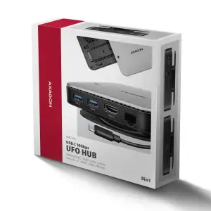 Хаб концентратор AXAGON HMC-UFO USB-C 10Гбіт/с UFO 9in1 hub, Сірий UA