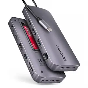 Хаб концентратор AXAGON HMC-12GM2 USB-C 10 Гбіт/с GEN2COMBO 12-в-1 PD 100W, Сірий UA