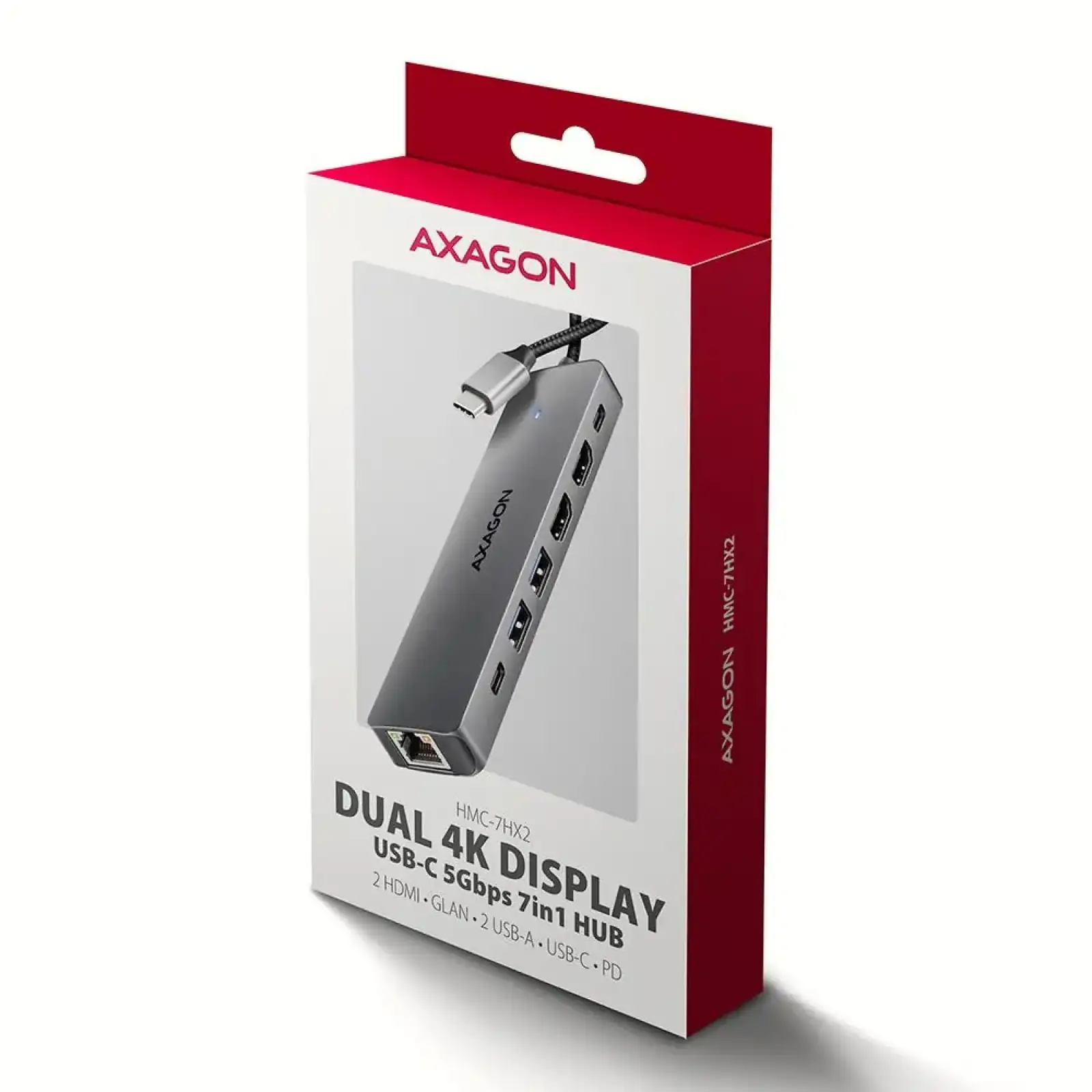Хаб концентратор AXAGON HMC-8HLSA USB-C 5Гбіт/с 9in1 hub, Сірий (HMC-7HX2) UA