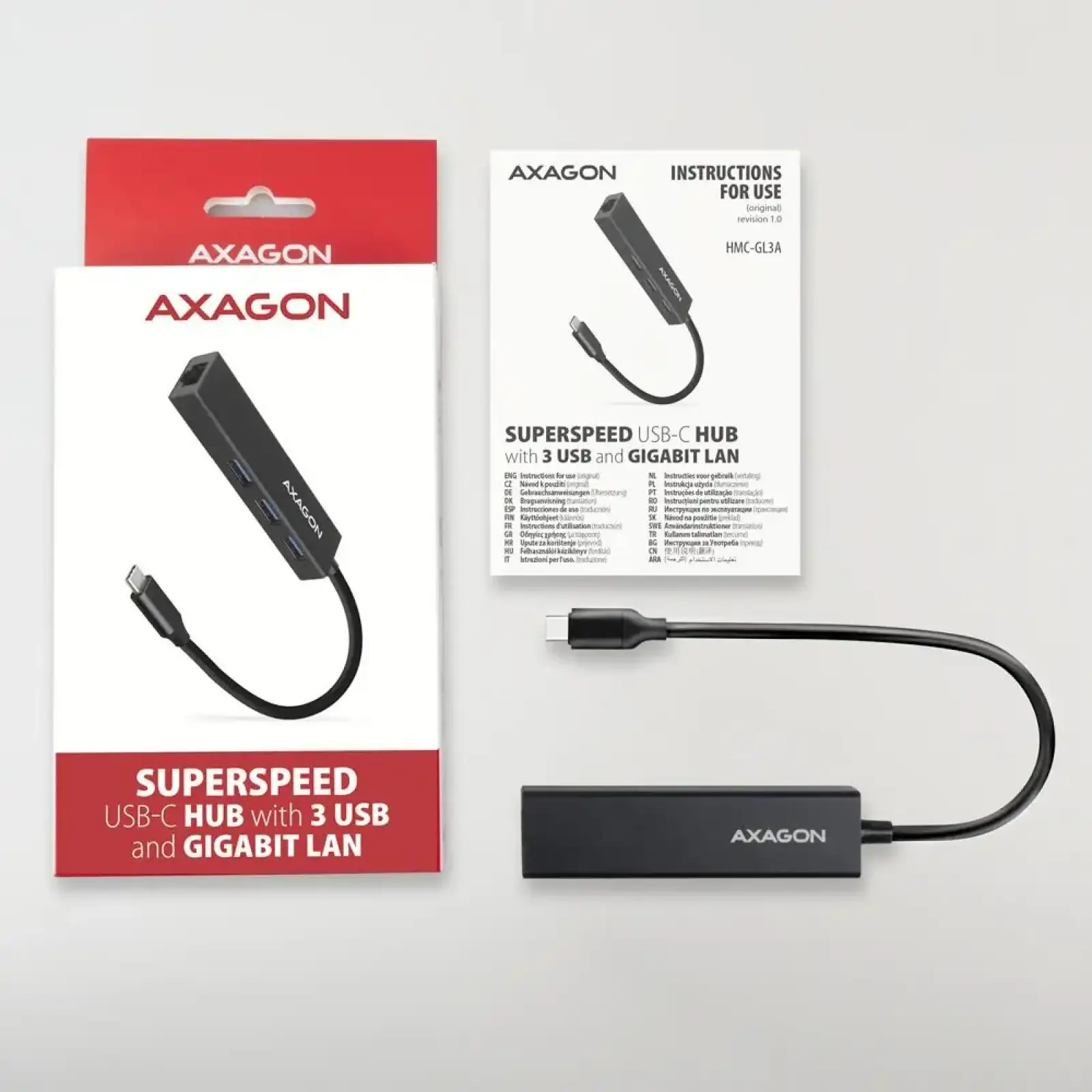 Хаб концентратор AXAGON HMC-GL3A SuperSpeed USB-C hub + gigabit LAN UA