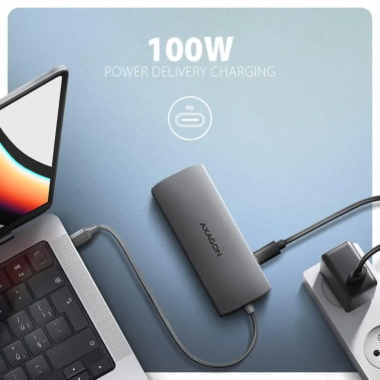 Хаб концентратор AXAGON HMC-8HLSA USB-C 5Гбіт/с 9in1 hub, Сірий UA