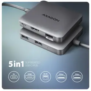 Хаб концентратор AXAGON HMC-5HL USB-C 5Гбіт/с SuperSpeed 5in1 hub, Сірий UA