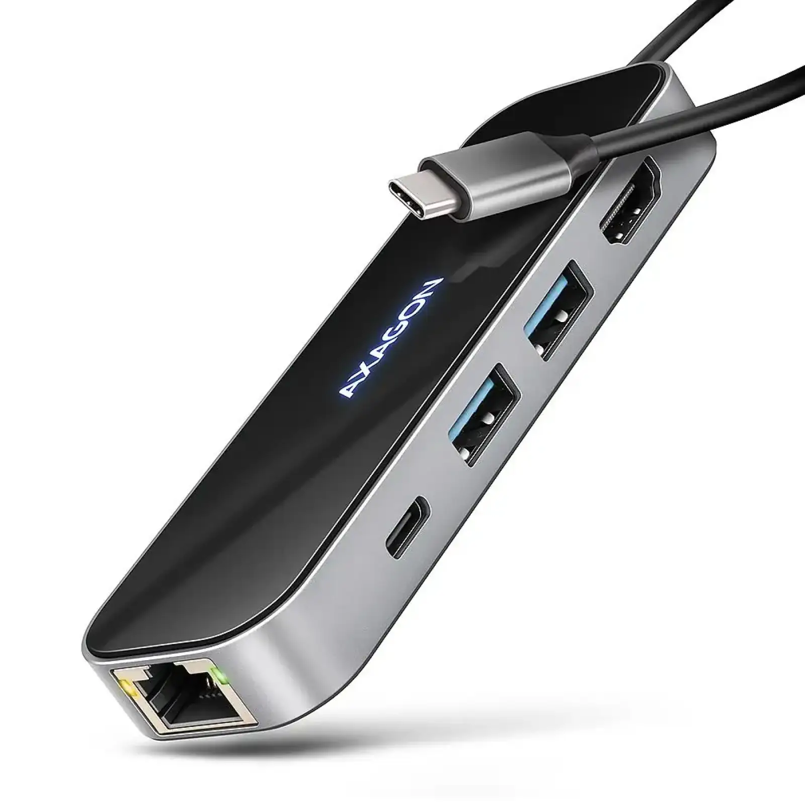 Хаб концентратор AXAGON HMC-6GLN USB-C 5Гбіт/с GLASS 6in1 hub, Чорний/Сірий UA