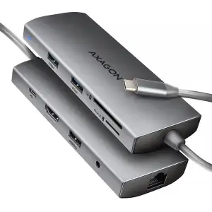 Хаб концентратор AXAGON HMC-8HLSA USB-C 5Гбіт/с 9in1 hub, Сірий UA