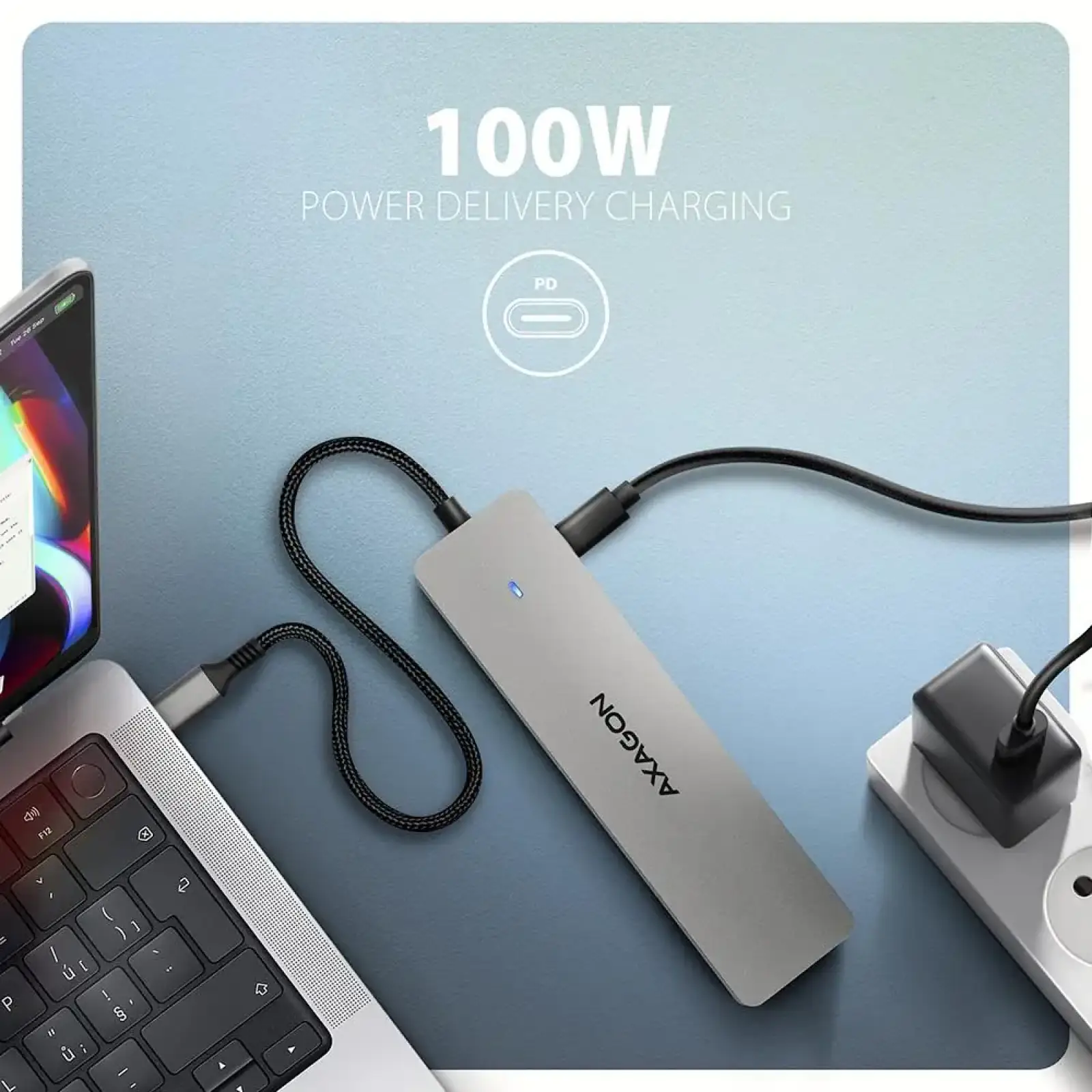 Хаб концентратор AXAGON HMC-8HLSA USB-C 5Гбіт/с 9in1 hub, Сірий (HMC-7HX2) UA