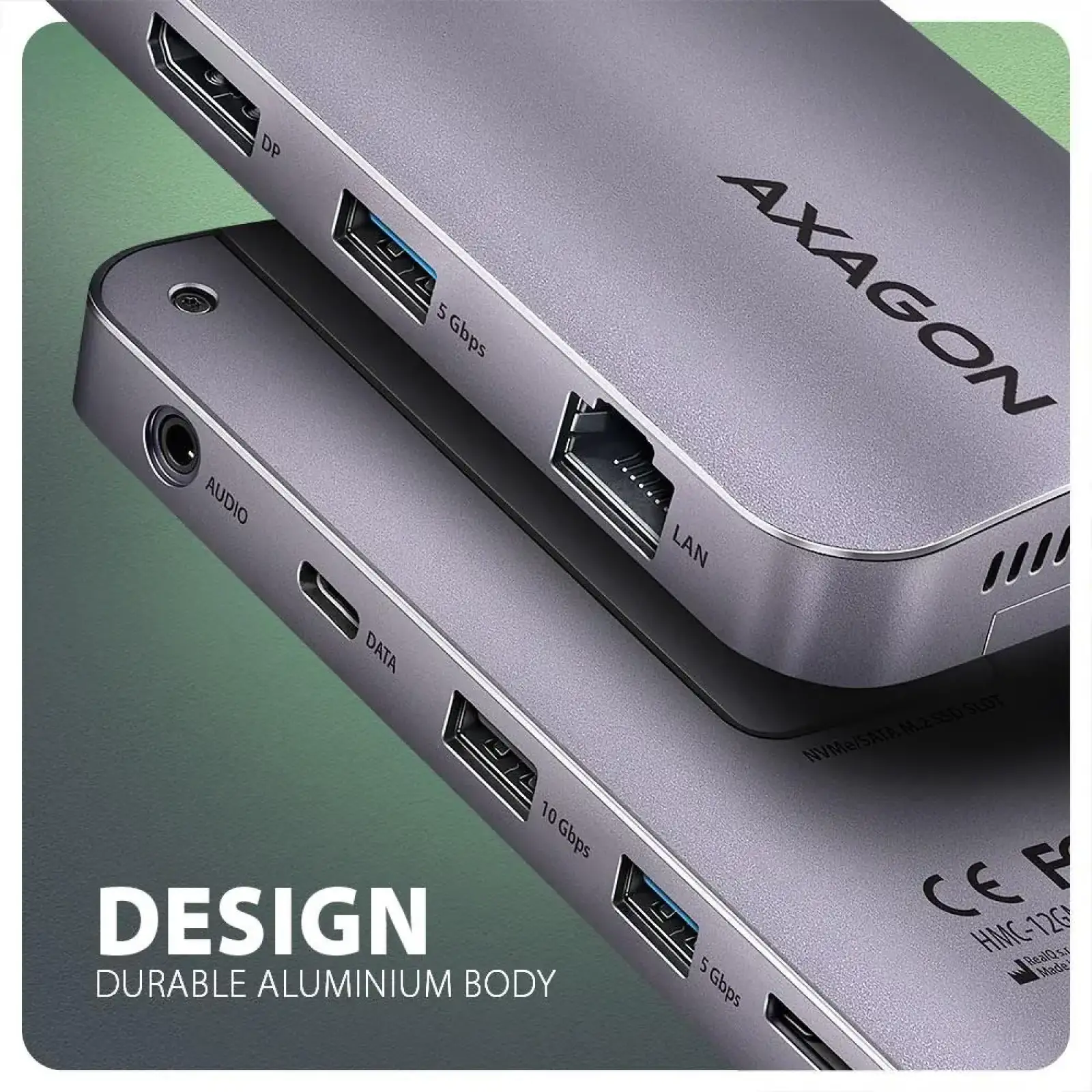 Хаб концентратор AXAGON HMC-12GM2 USB-C 10 Гбіт/с GEN2COMBO 12-в-1 PD 100W, Сірий UA