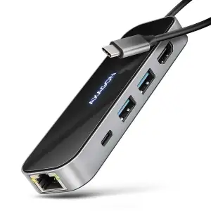 Хаб концентратор AXAGON HMC-6GLN USB-C 5Гбіт/с GLASS 6in1 hub, Чорний/Сірий UA