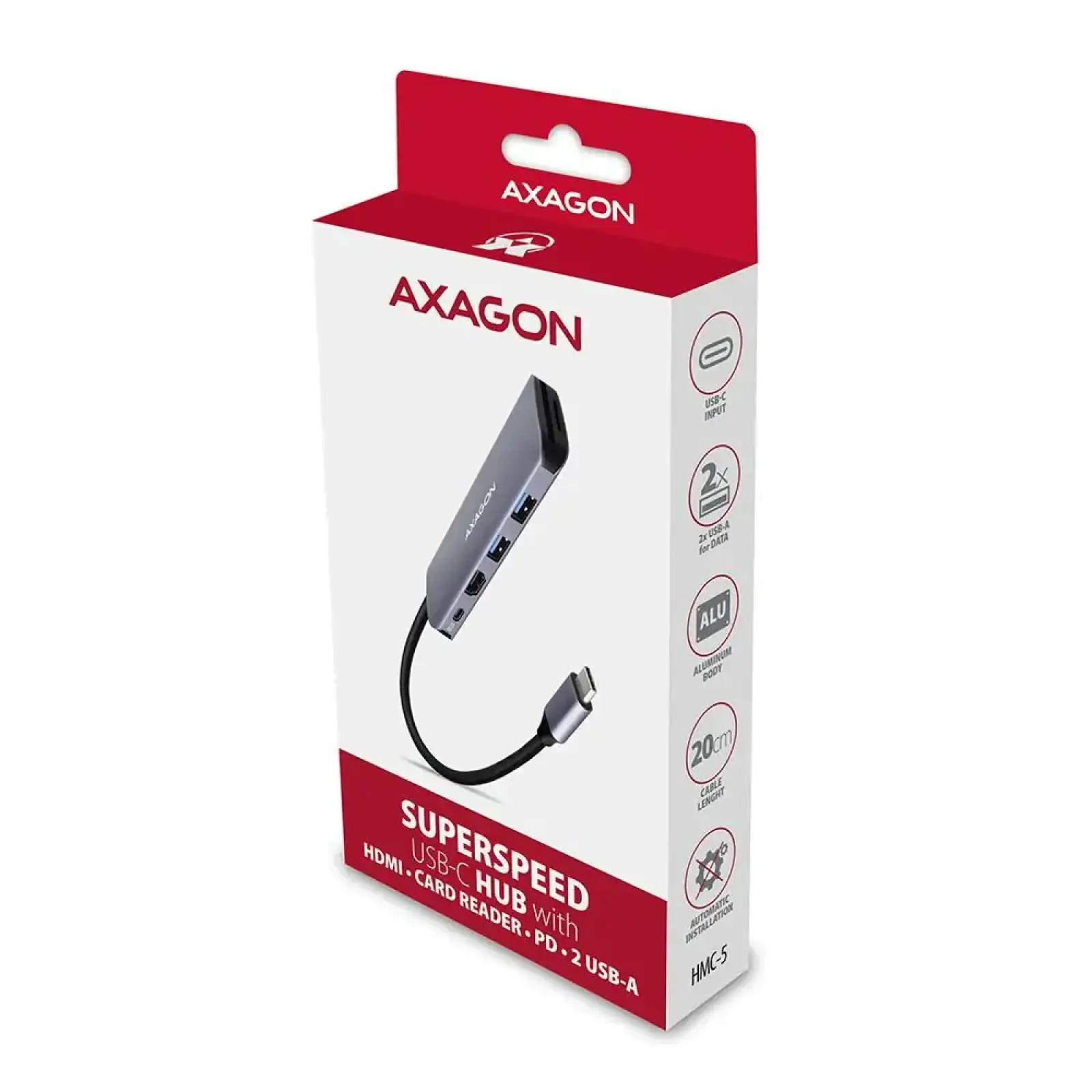 Хаб концентратор AXAGON HMC-5 SuperSpeed USB-C COMBO 5in1 hub, Сірий UA