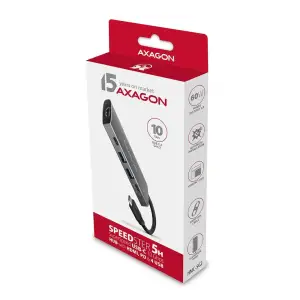 Хаб концентратор AXAGON HMC-5G2 USB-C 10Гбіт/с SPEEDSTER 5in1 hub (rev2.0), Сірий UA