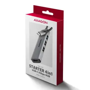 Хаб концентратор AXAGON HMC-H3A USB-C 5Гбіт/с STARTER 4in1 hub, Сірий UA