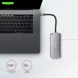 Хаб концентратор AXAGON HMC-7HX2 USB-C 5Гбіт/с DUAL 4K DISPLAY 7in1 hub, Сірий (HMC-6M2) UA