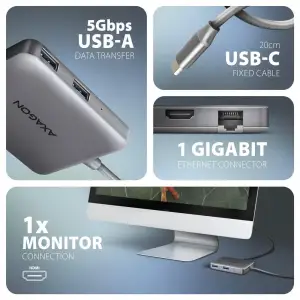 Хаб концентратор AXAGON HMC-5HL USB-C 5Гбіт/с SuperSpeed 5in1 hub, Сірий UA
