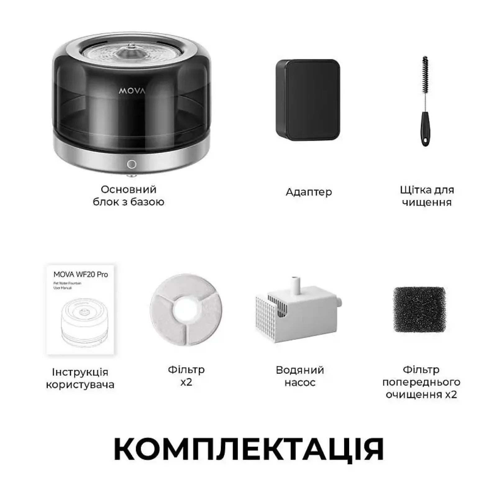 Розумна поїлка-фонтанчик для тварин Mova WF20 Pro (PWB10A) UA