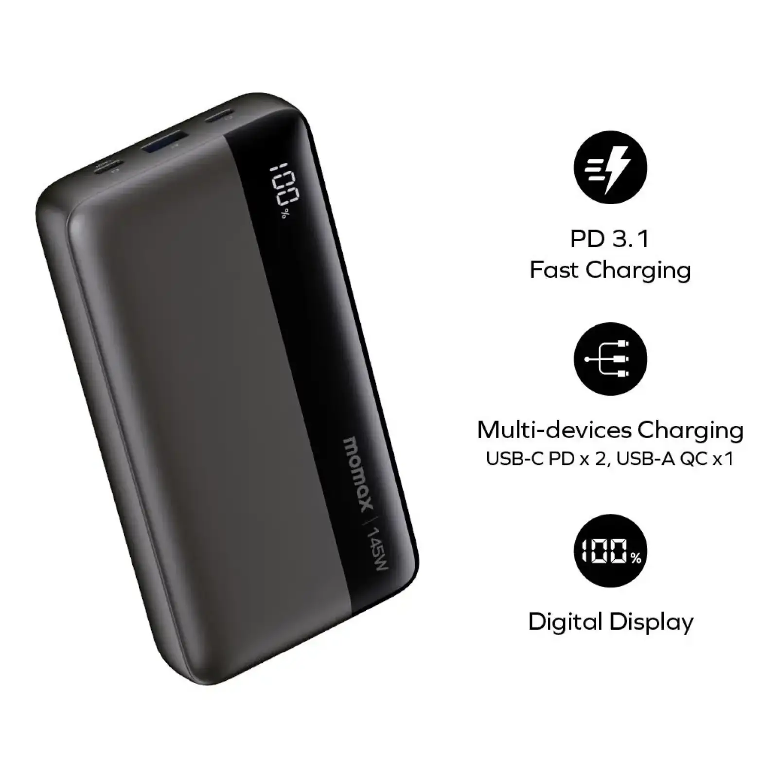 Зовнішній акумулятор USB-C 25000MAH BLACK IP150D MOMAX UA