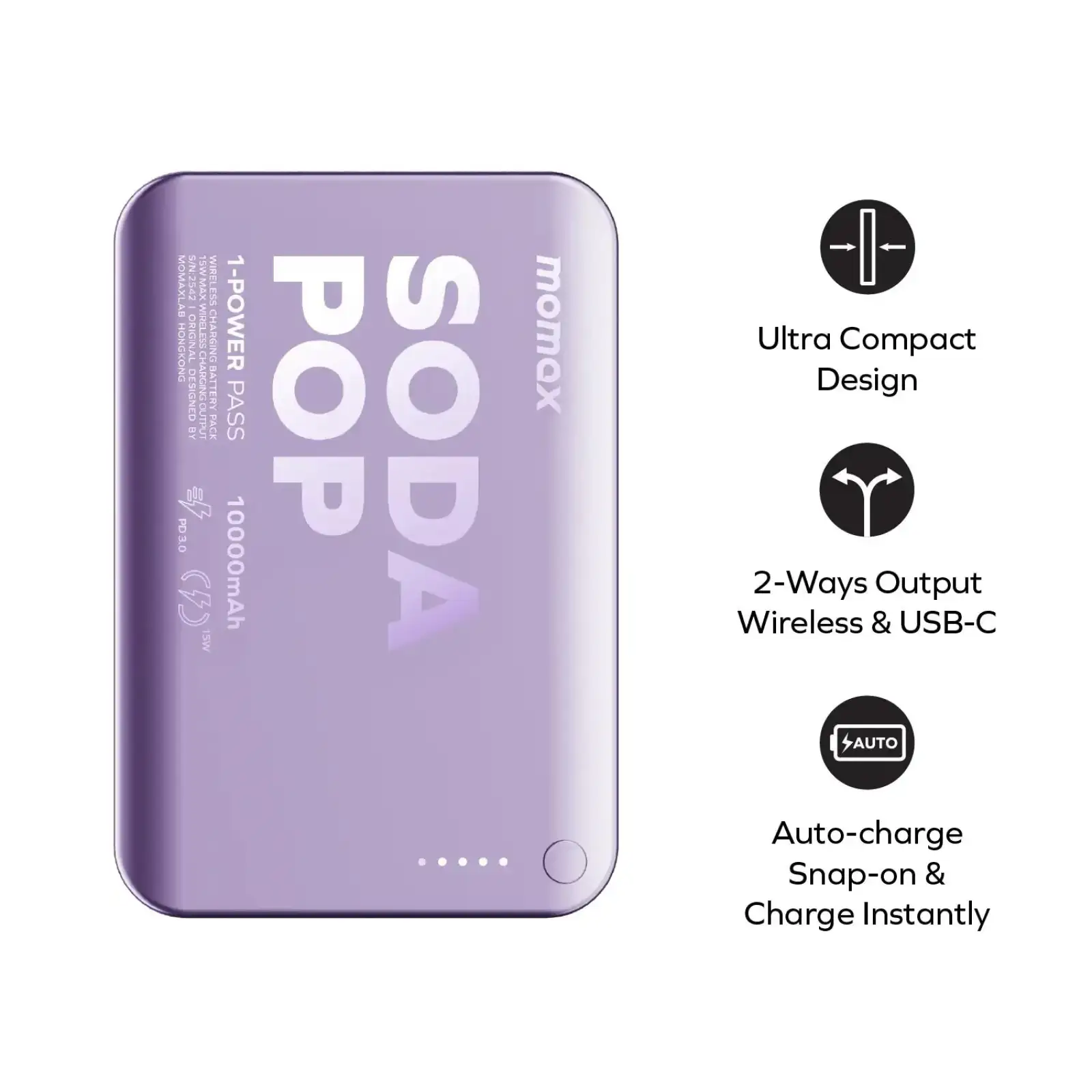 Зовнішній акумулятор WRL 10000MAH PURPLE IP166U MOMAX UA