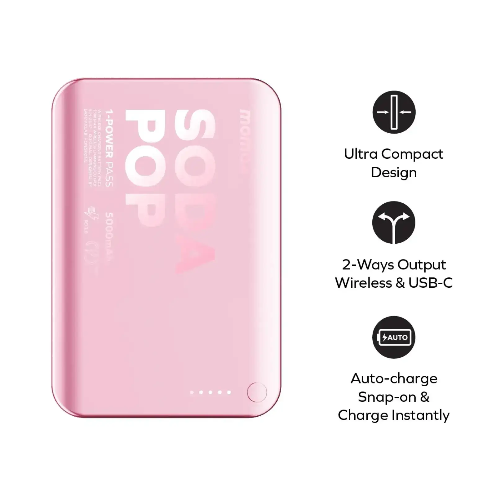 Зовнішній акумулятор WRL 5000MAH PINK IP165P MOMAX UA