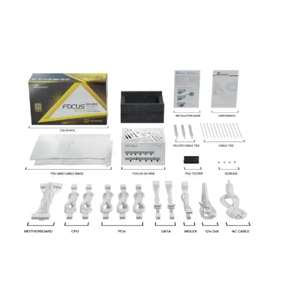 Блок живлення ATX 850W FOCUS-GX-850-ATX31-WH SEASONIC (FOCUS-GX-850-ATX31-WHITE) UA