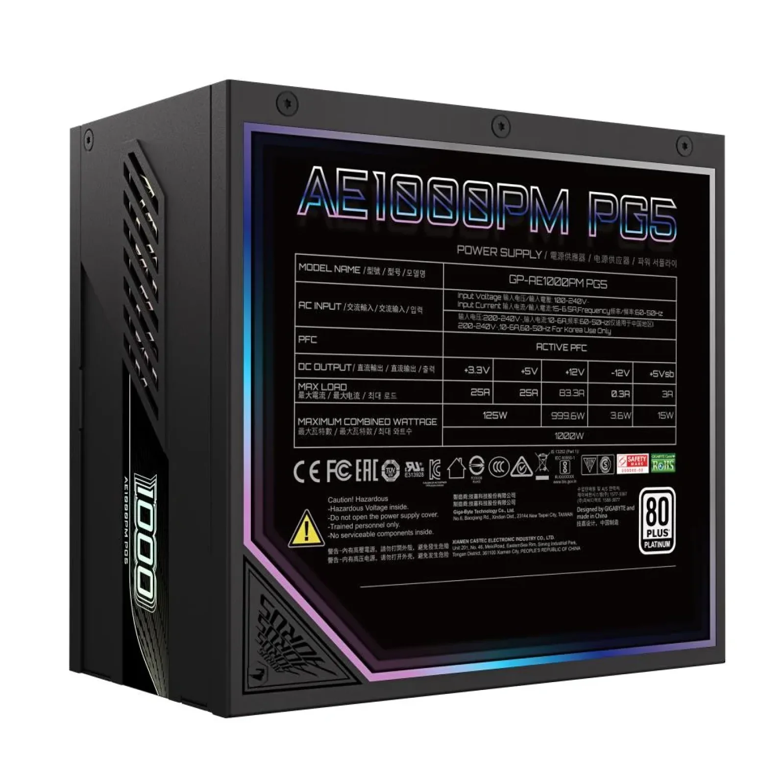 Блок питания ATX3.0 1000W GP-AE1000PM PG5 GIGABYTE UA