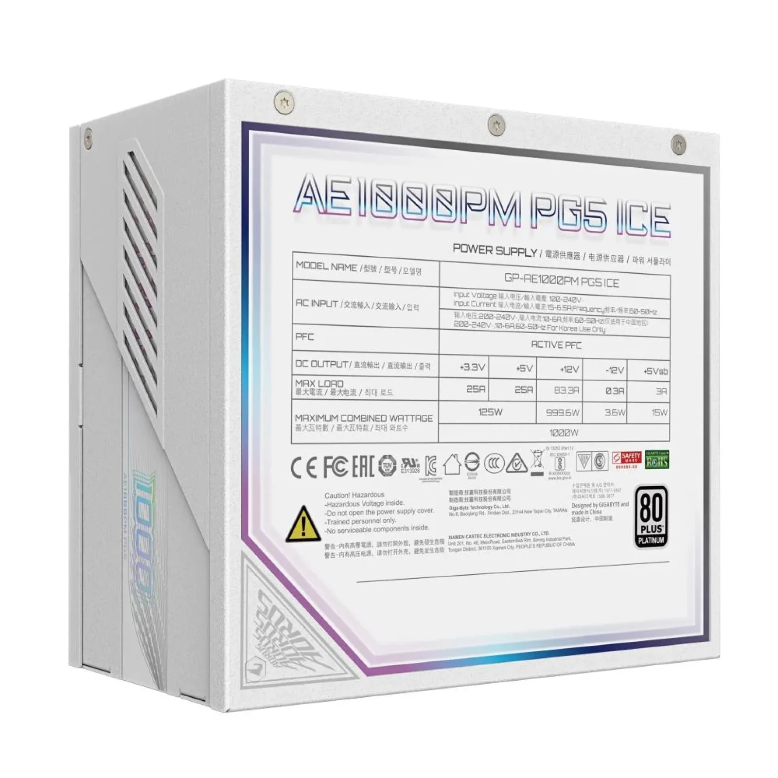 Блок питания ATX3.0 1000W GP-AE1000PM PG5 ICE GIGABYTE UA