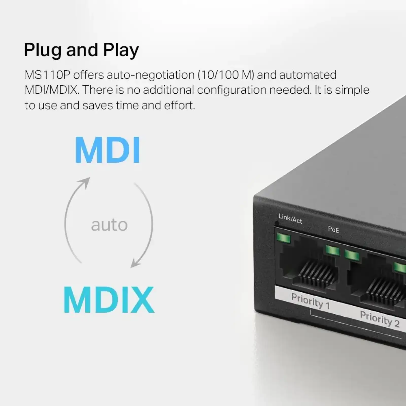 Комутатор 10-портовий 10/100 Мбіт/с ( 8 портів PoE+), MS110P MERCUSYS UA