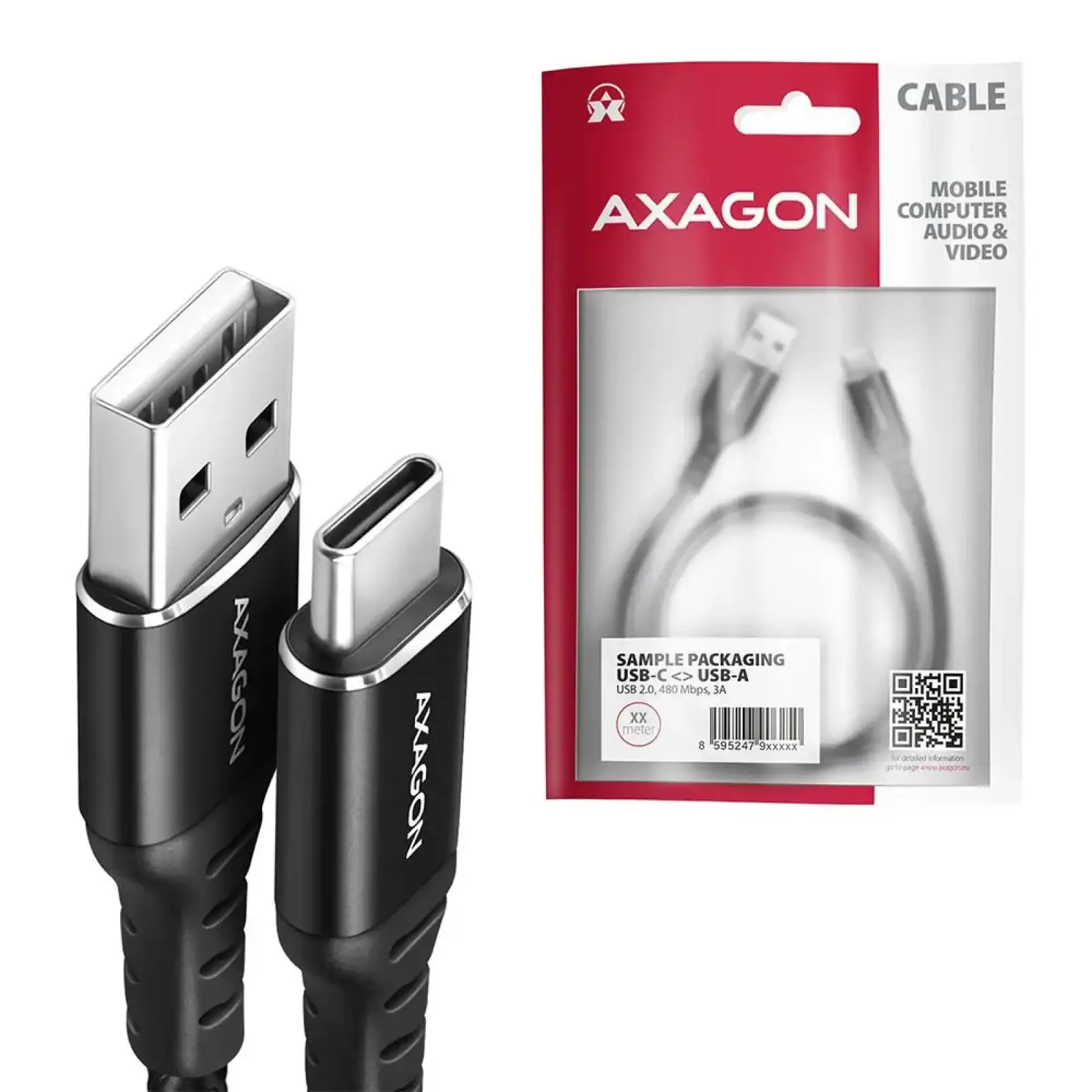 Кабель USB-C TO USB2.0 1.5M BLACK BUCM-AM15AB AXAGON UA