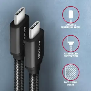 Кабель AXAGON BUCM3-CM10AB USB-C-USB-C 3.2 Gen 1, 2m, PD 60W, 3A, чорний (BUCM3-CM20AB) UA