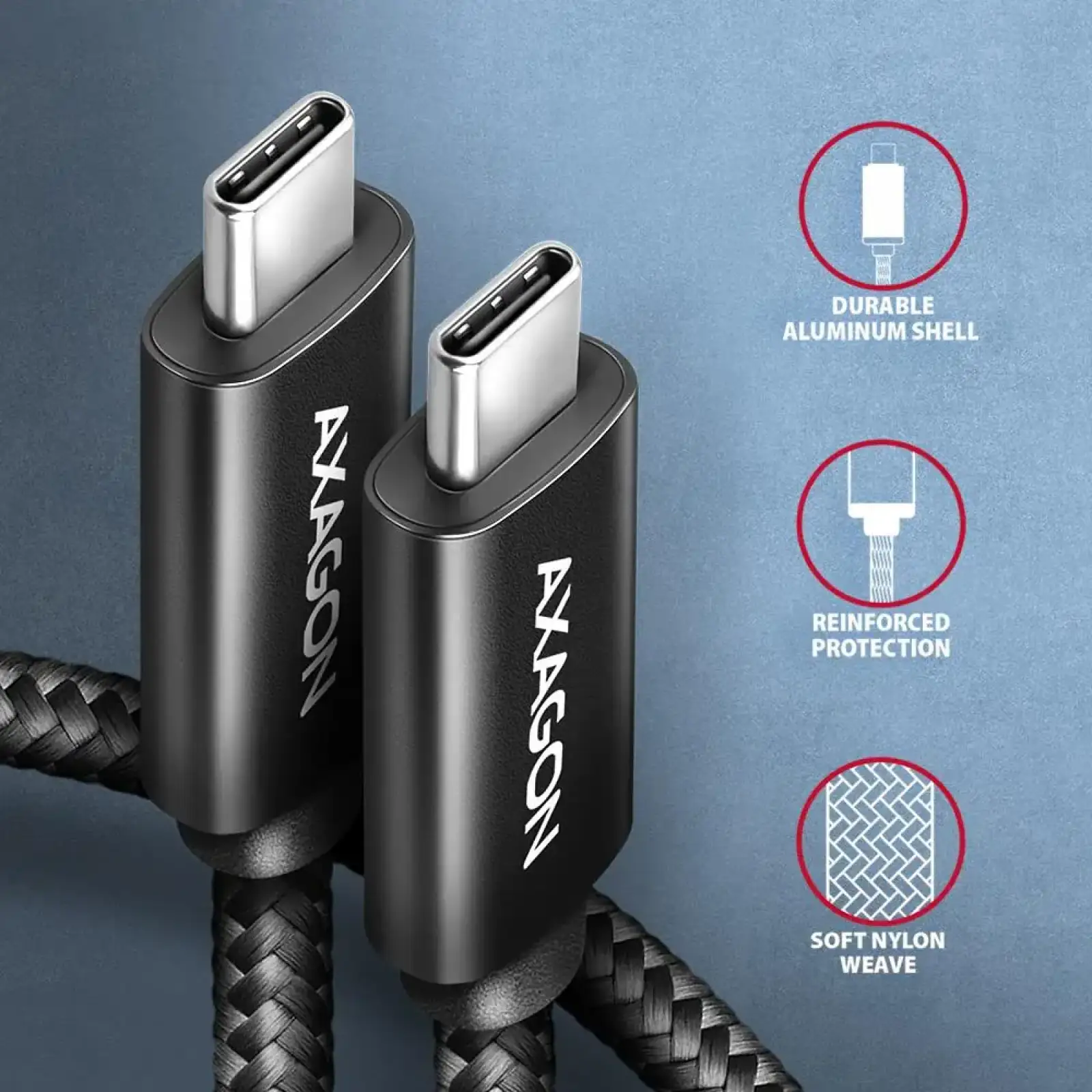 Кабель AXAGON BUCM2-CM25AB USB-C-USB-C 2.0, 2.5м, PD 240W 5A, Чорний UA
