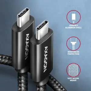 Кабель AXAGON BUCM2-CM25AB USB-C-USB-C 2.0, 2.5м, PD 240W 5A, Чорний UA