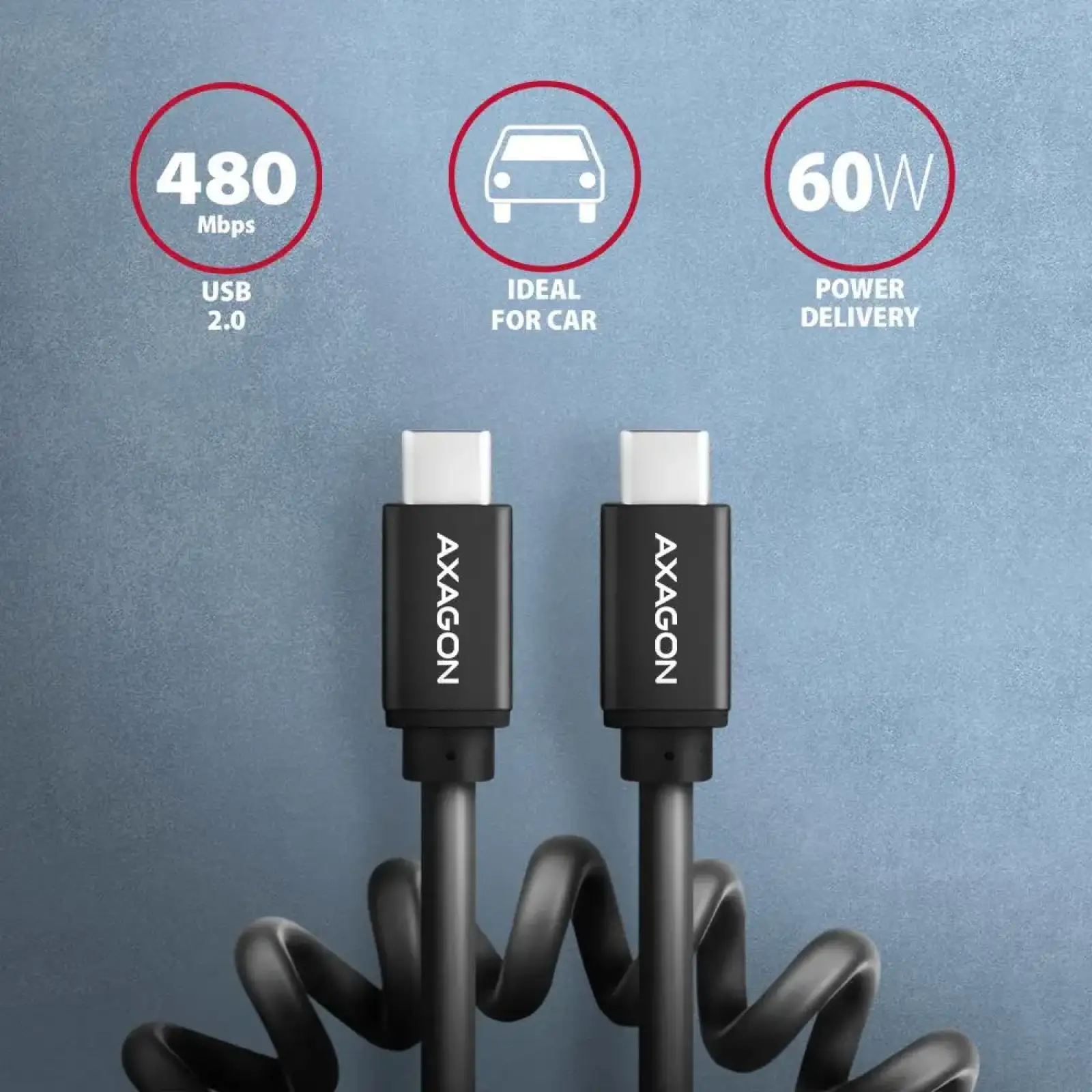 Кабель USB-C TO USB-C 0.6M 60W TWISTER BLK BUCM-CM10TB AXAGON UA