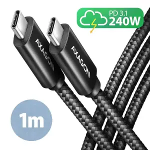 Кабель AXAGON BUCM2-CM10AB USB-C USB-C 2.0, 1м, PD 240W 5A, Чорний UA