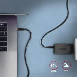 Кабель AXAGON BUCM3-CM10AB USB-C-USB-C 3.2 Gen 1, 3m, PD 60W, 3A, чорний (BUCM3-CM30AB) UA
