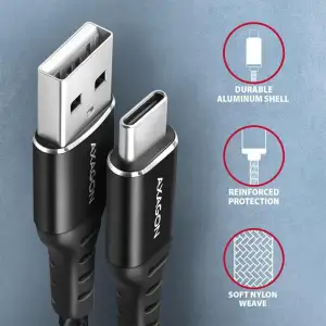 Кабель USB-C TO USB2.0 1.5M BLACK BUCM-AM15AB AXAGON UA