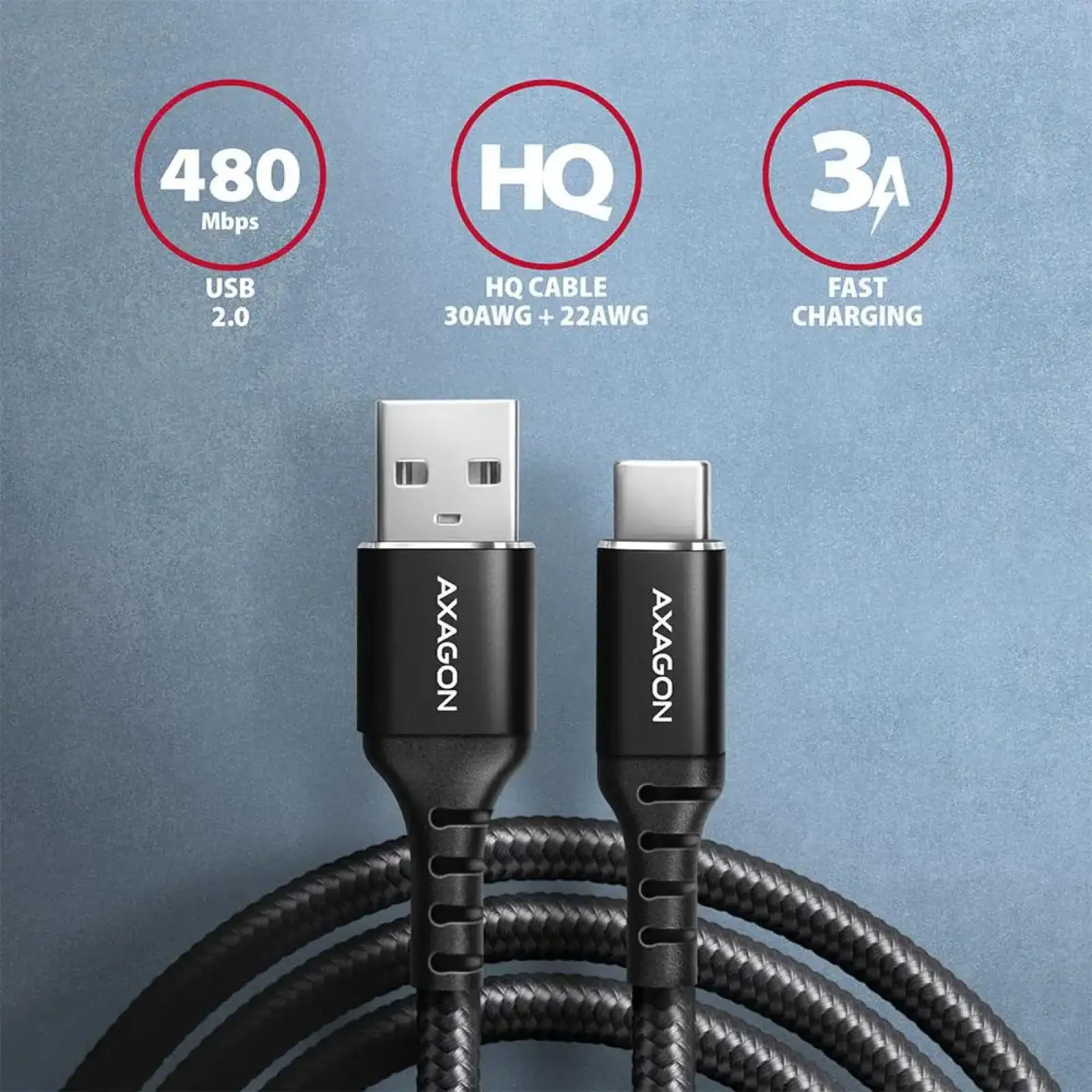 Кабель USB-C TO USB2.0 1.5M BLACK BUCM-AM15AB AXAGON UA